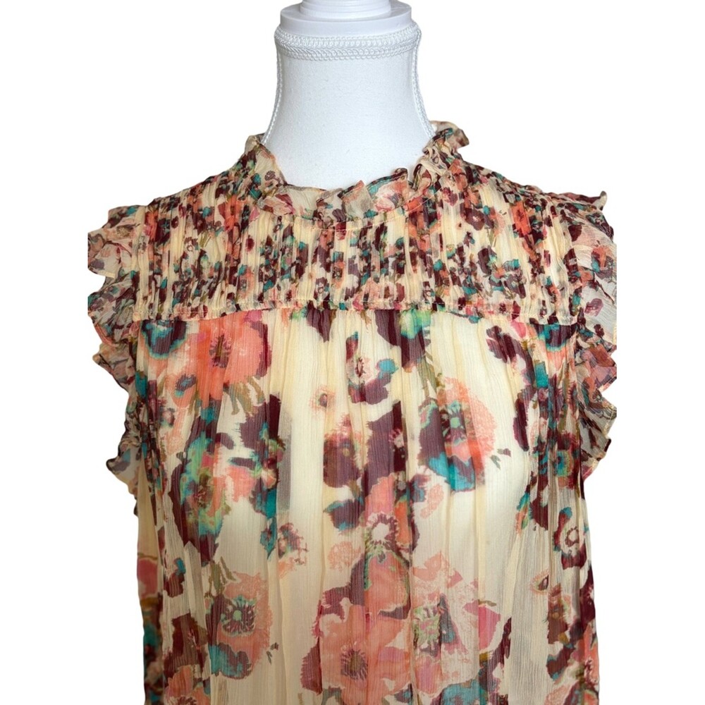 Ulla Johnson Silk Floral Blouse Size 6 Yellow Ruffle Boho Romantic Top - Picture 2 of 6